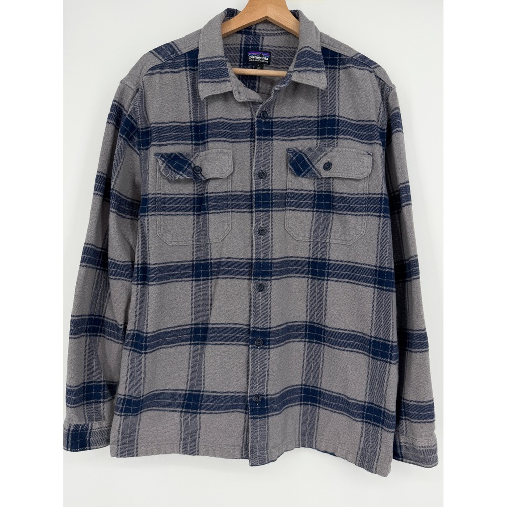Patagonia Men's Fjord Long Sleeve Flannel Shirt Size L Gray Blue